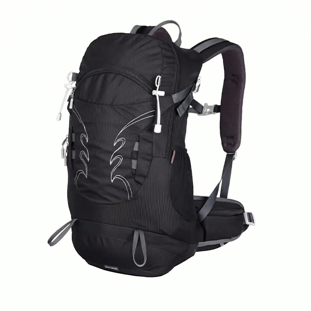 Close-up of men's 30L hiking backpack material, ready for rugged outdoor adventures and camping.