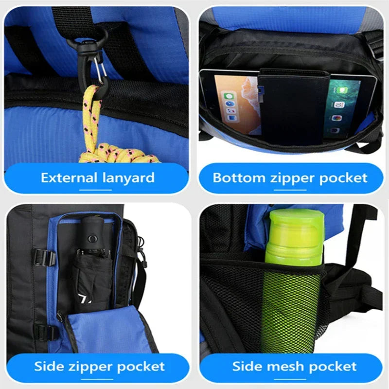 Robust men's 90L waterproof hiking & camping backpack, built for demanding outdoor adventures.