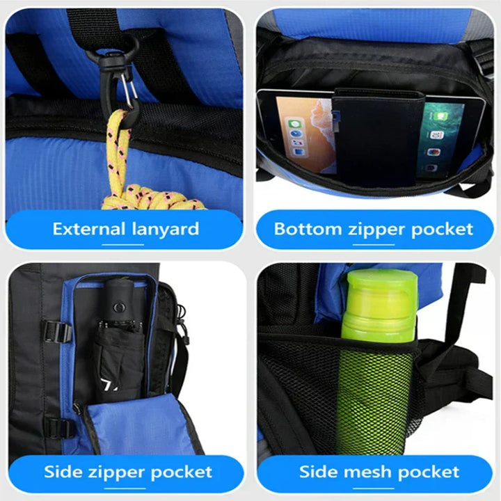 Robust men's 90L waterproof hiking & camping backpack, built for demanding outdoor adventures.