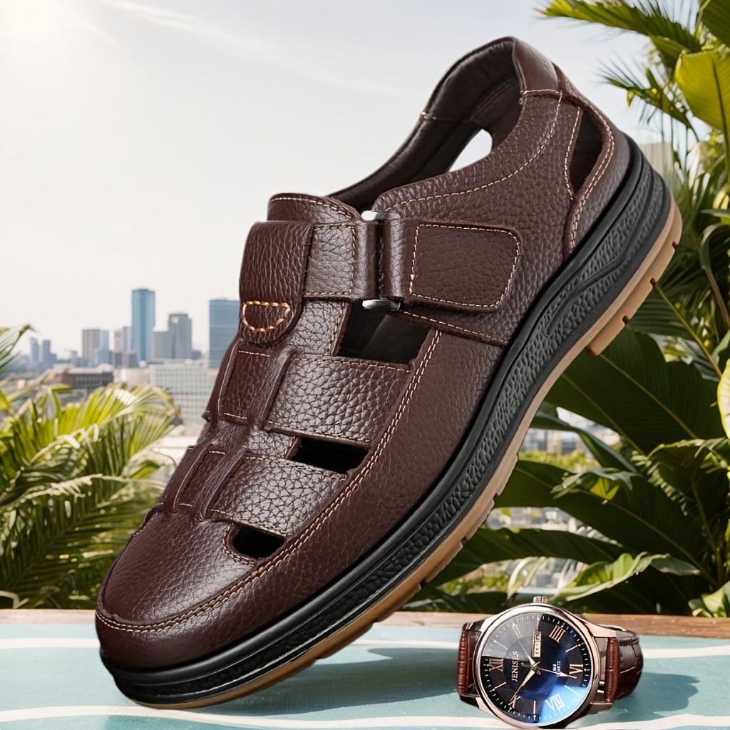 Durable men's closed-toe summer sandals with adjustable straps, perfect for outdoor activities & casual wear.