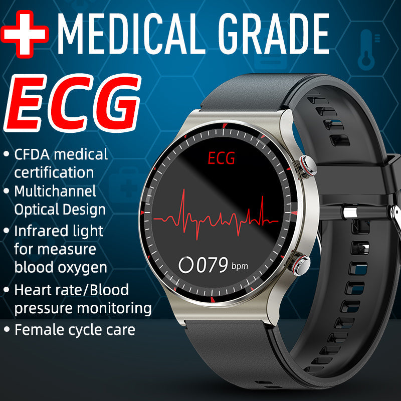 Stylish men's smartwatch, perfect for health monitoring: ECG, HR, BP, SpO2.
