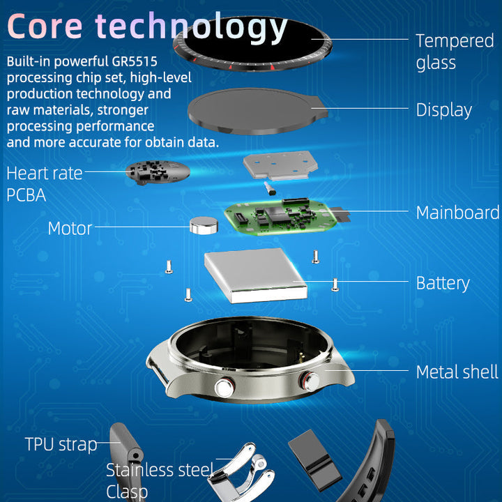 Track your health: Men's smartwatch with ECG, blood oxygen, heart rate, and steps.