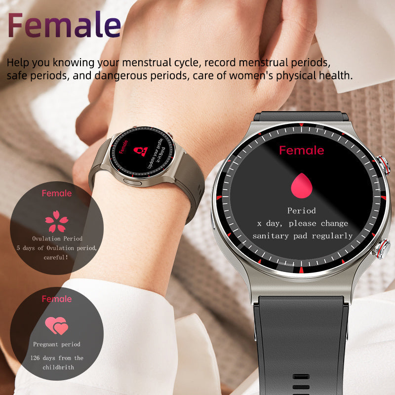 Men's fitness tracker smartwatch: ECG, heart rate, blood pressure, steps, calories.