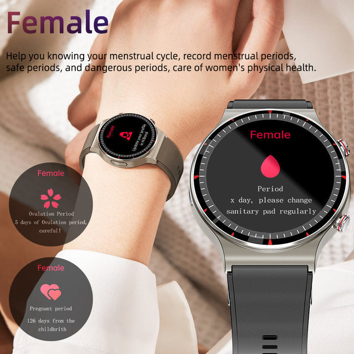 Men's fitness tracker smartwatch: ECG, heart rate, blood pressure, steps, calories.