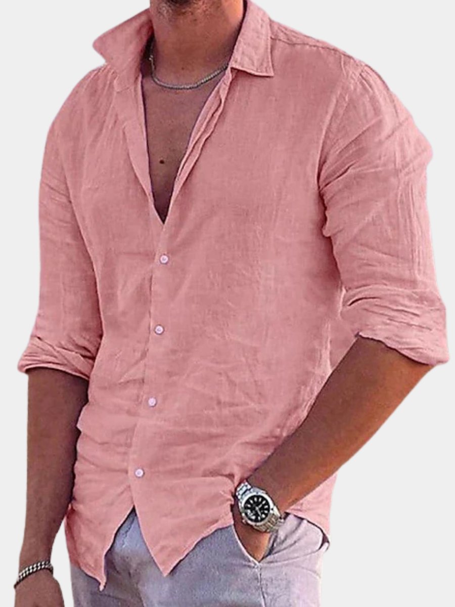 Men's airy lightweight button-down shirt for summer travel & casual wear.