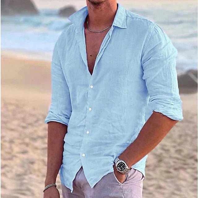 Lightweight long sleeve casual shirt for men, ideal for summer outfits.