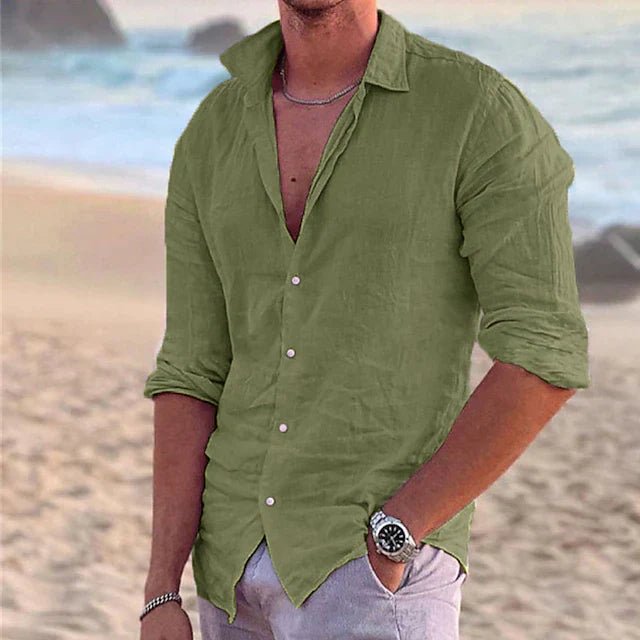 Men's airy long sleeve button-down for ultimate comfort & breathability on holiday.