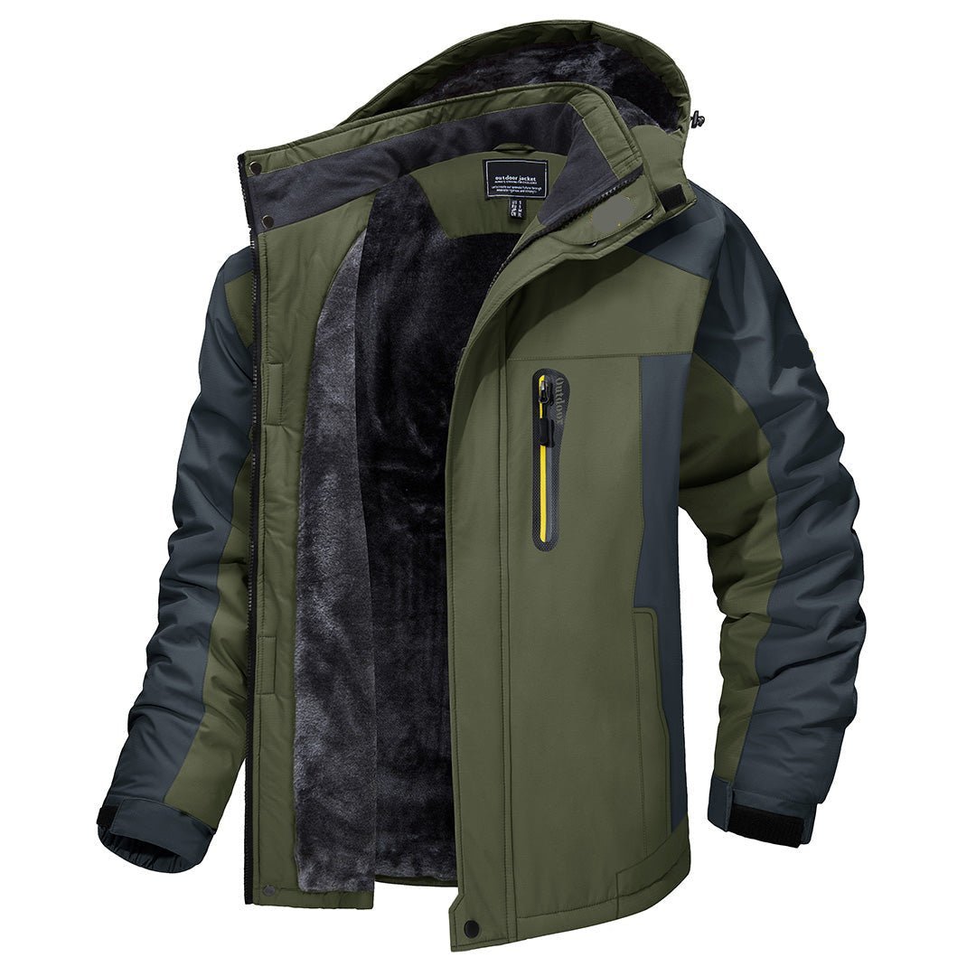 Functional men's waterproof outerwear; windproof & insulated for all-weather cold protection.