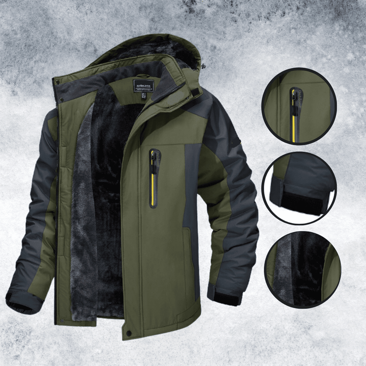 Men's cold weather winter coat with waterproof & windproof features, ideal for outdoor wear.