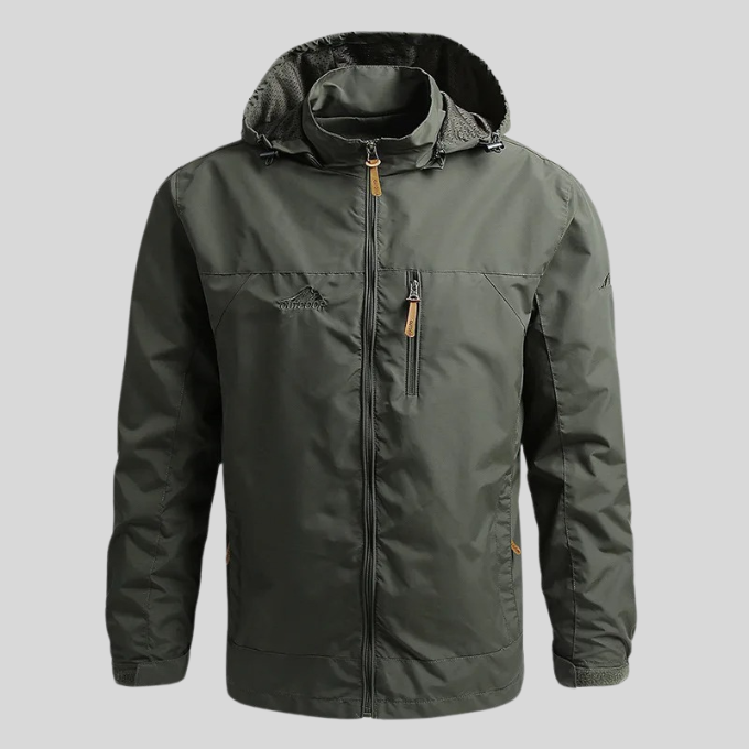 Durable men's windbreaker and rain jacket. Ideal for outdoor activities & travel.