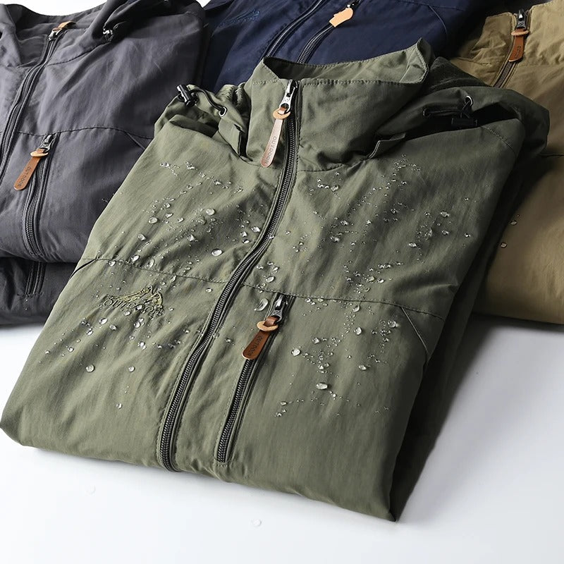 Practical men's all-season jacket. Lightweight, breathable, and protects from wind & rain.