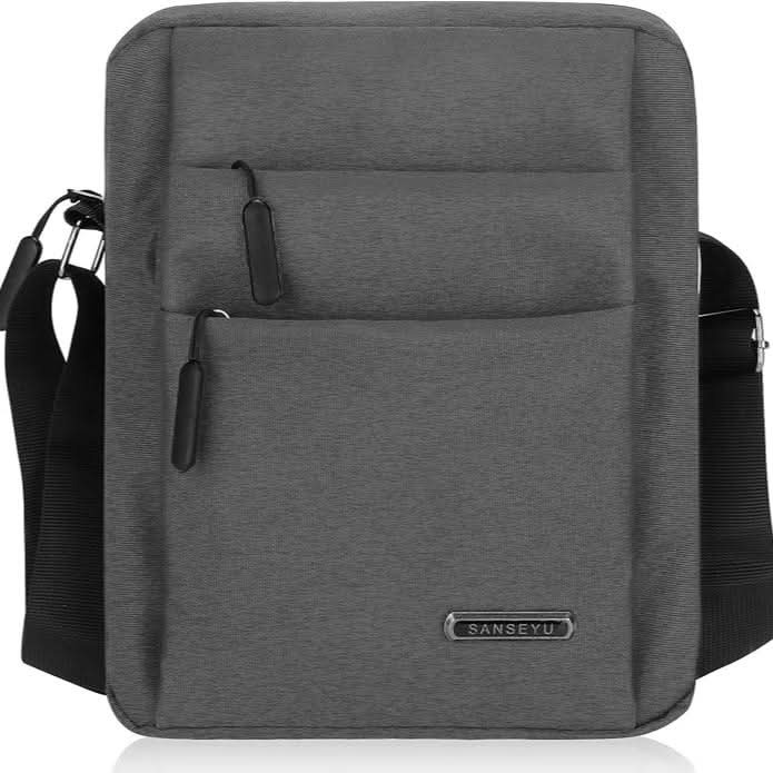 Front view: Men's anti-theft waterproof shoulder bag. Secure travel cross-body with multiple compartments for organization.