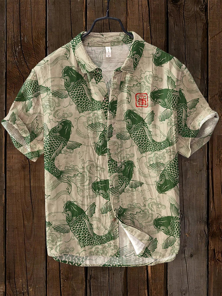 Stylish men's polo shirt featuring a unique graphic art print, perfect short sleeve top for summer casual wear.