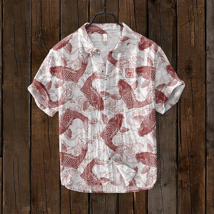 Men's casual wear polo shirt, V-neck, artistic print, short sleeve, ideal summer top for a stylish look.