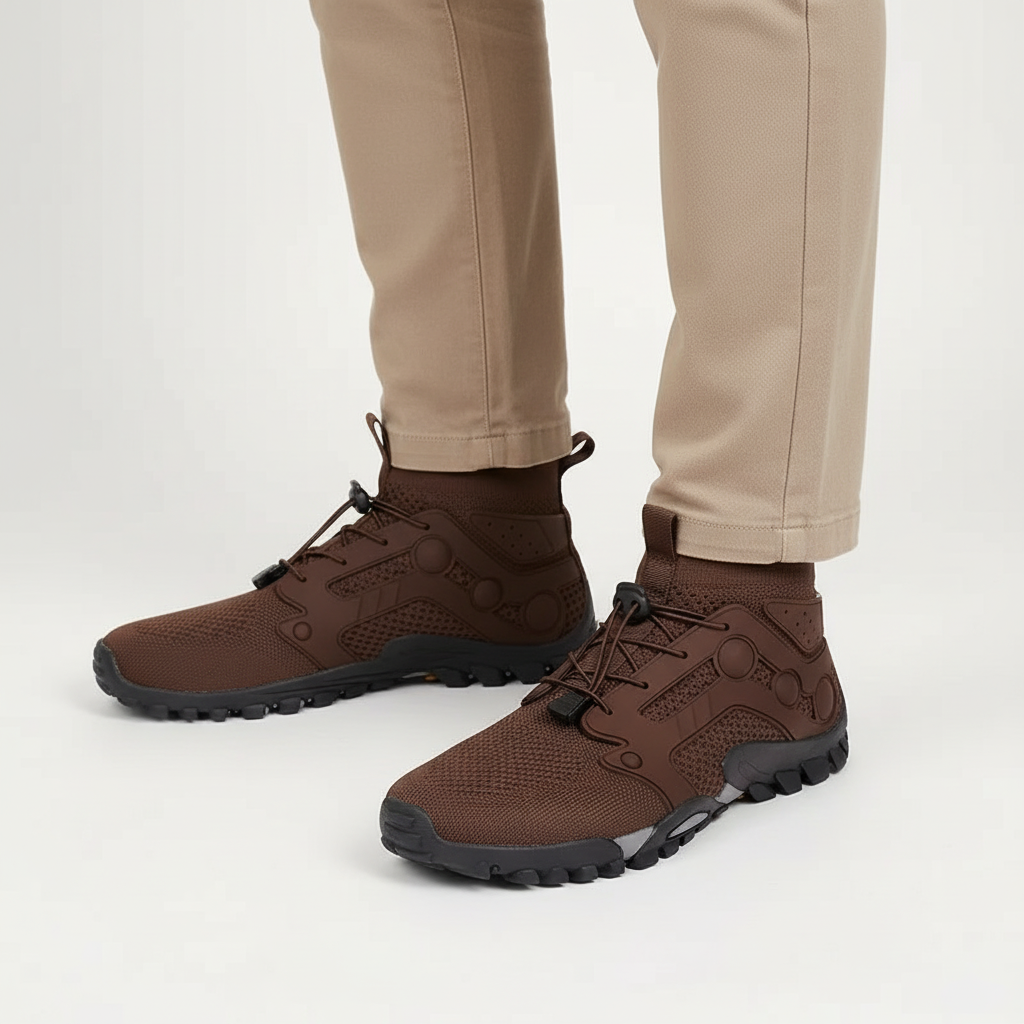 Men's outdoor adventure high-shaft barefoot sneakers, lightweight and breathable for active natural movement.