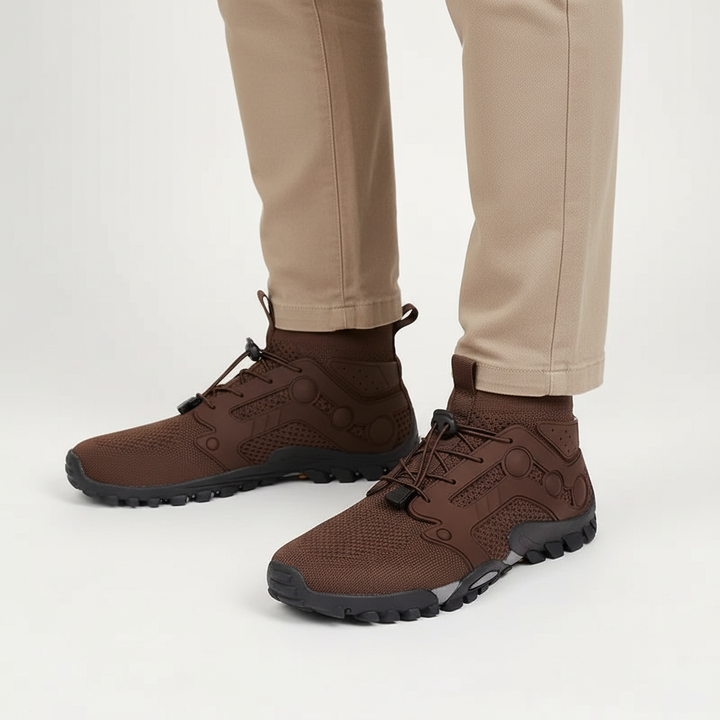 Men's outdoor adventure high-shaft barefoot sneakers, lightweight and breathable for active natural movement.