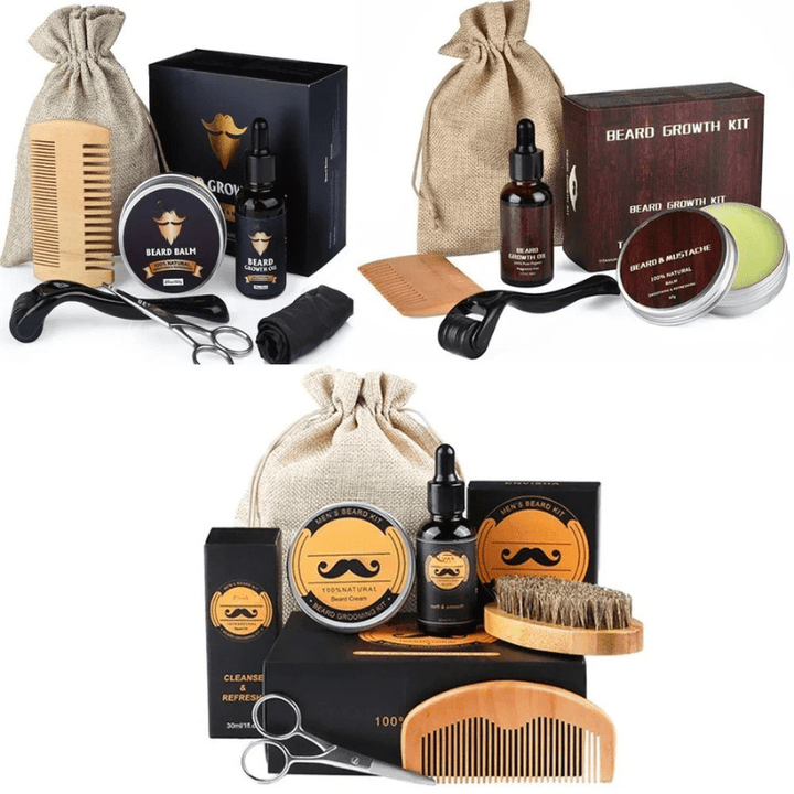 Man applying beard growth oil to his facial hair. Essential step for healthy beard care & mens grooming.
