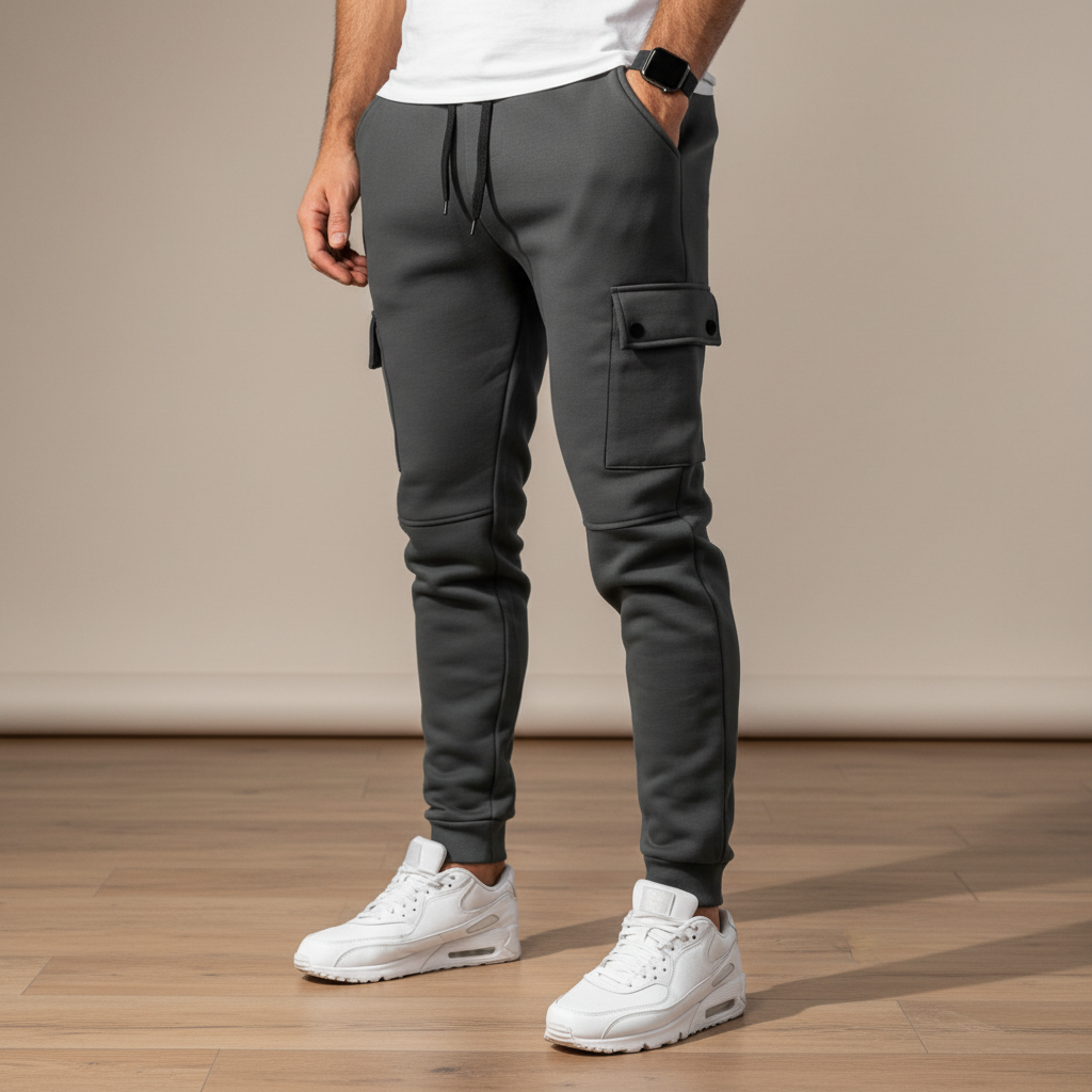 Men's black cropped joggers with a side pocket, ideal for stylish casual wear & comfortable activewear.
