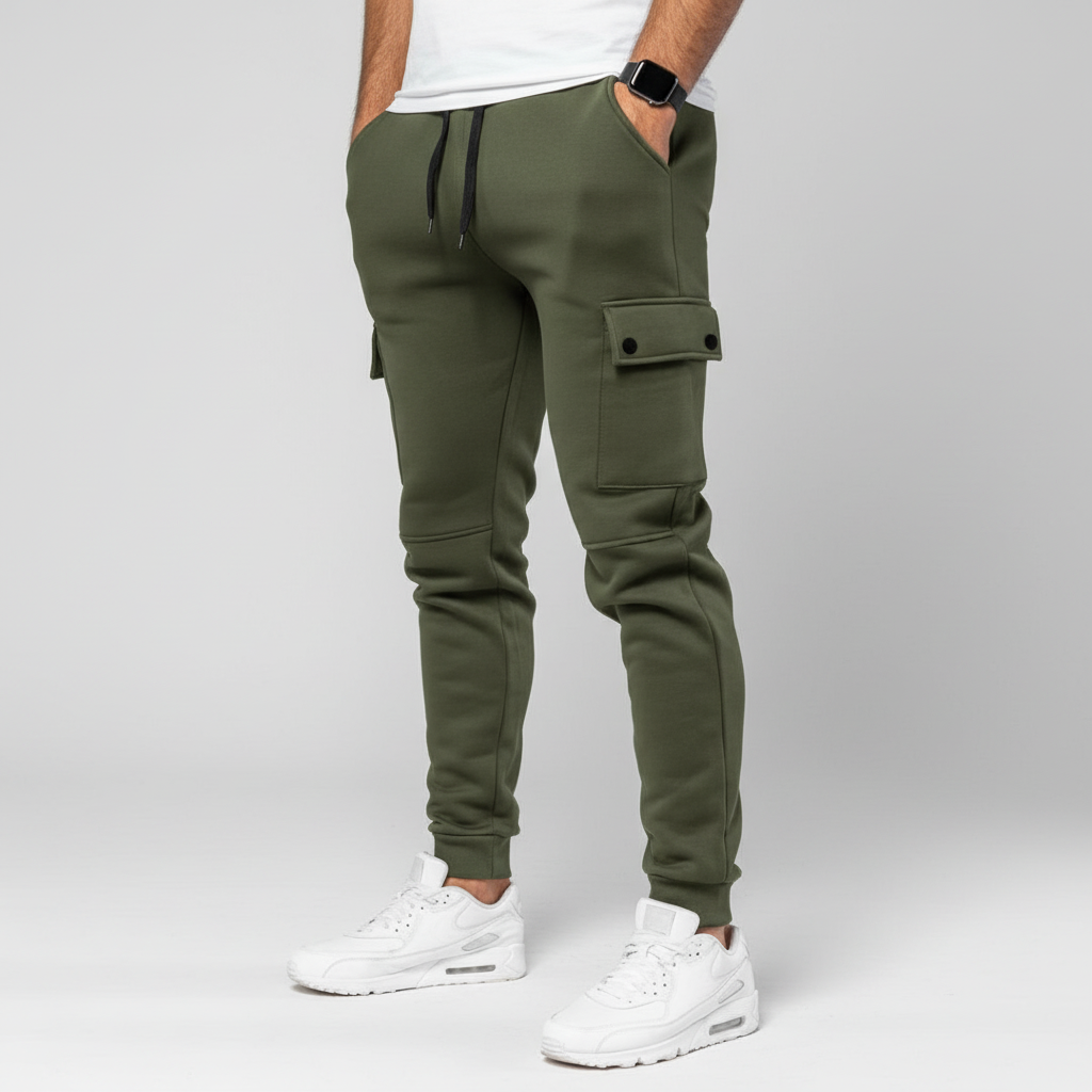 Comfortable navy blue men's cropped joggers with deep pockets, excellent for activewear & stylish daily use.