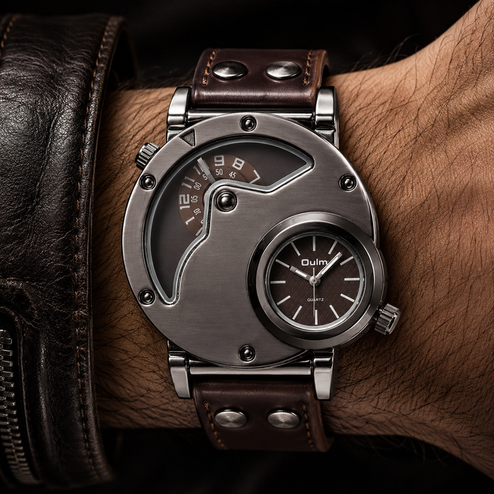 Rugged men's sport watch, featuring dual time display and large face, a durable travel accessory.