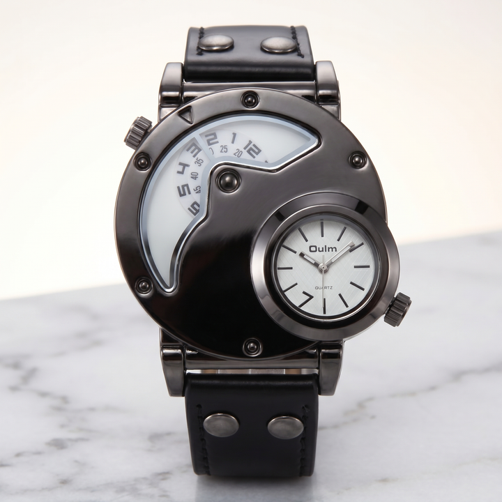 Elegant men's dual time sport watch, black finish with a comfortable strap, for active men.