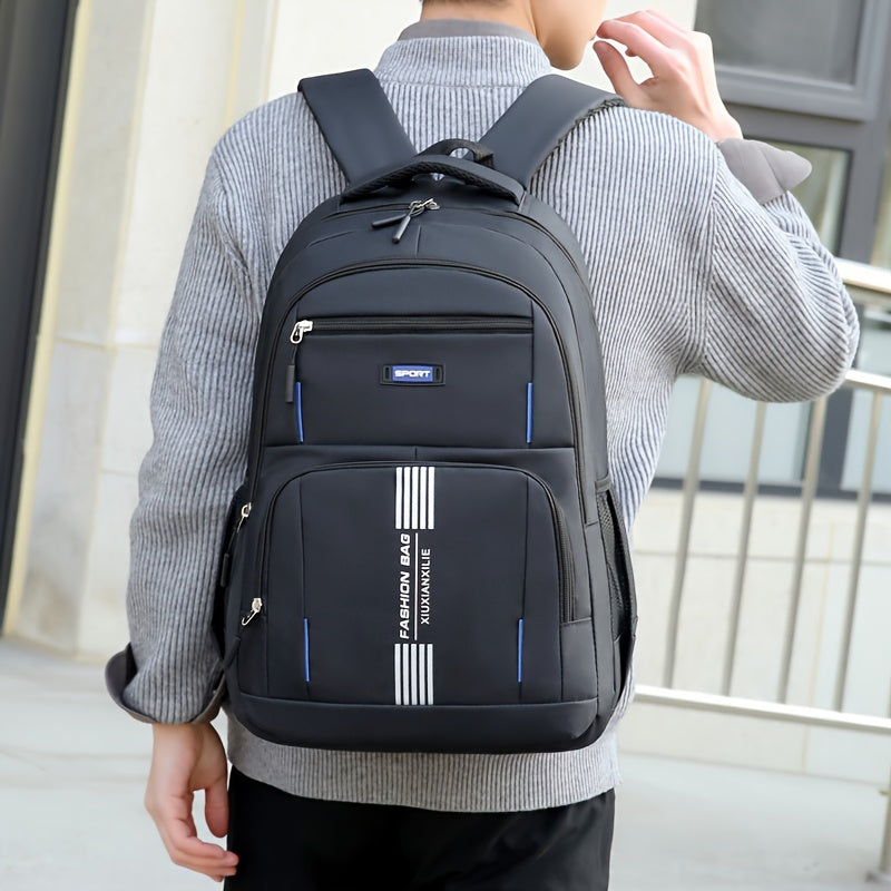 Men's black large capacity travel backpack, perfect for everyday adventures, work & college.