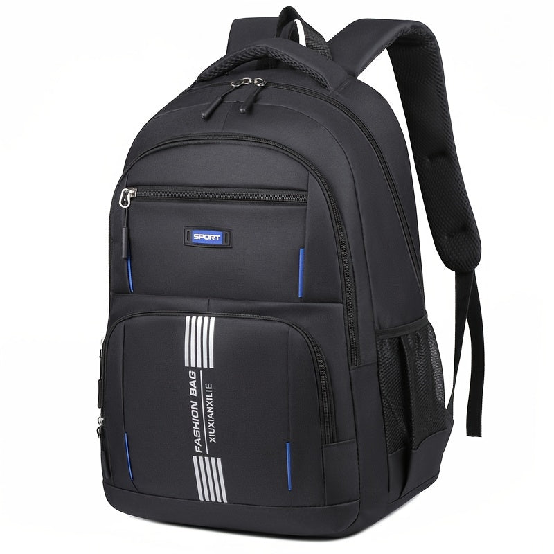 Interior of men's large capacity travel backpack, showcasing organization for laptop & gear.