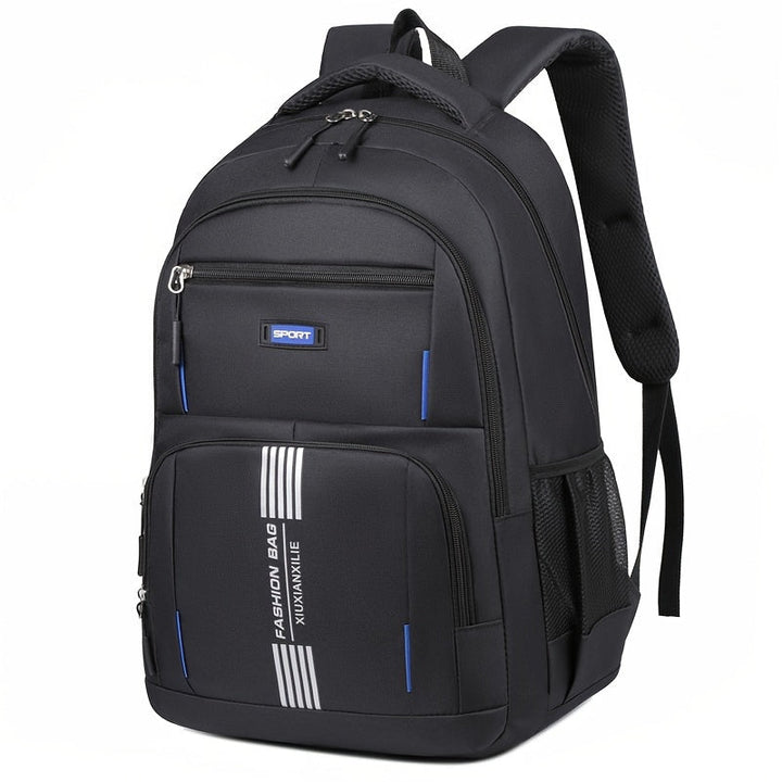 Interior of men's large capacity travel backpack, showcasing organization for laptop & gear.