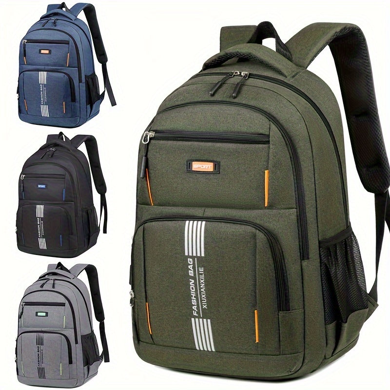 Green men's large capacity backpack, featuring durable fabric for travel & everyday carry.