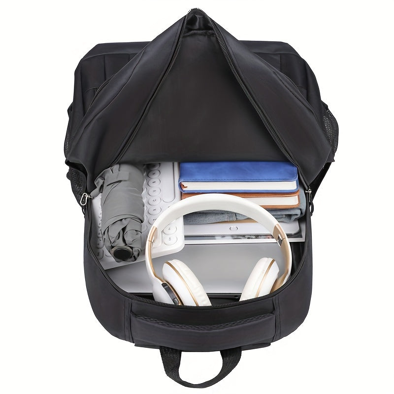 Black men's travel backpack with multiple compartments for organized everyday carry & laptop.