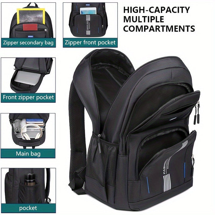 Durable blue men's travel backpack, large capacity, ideal for weekend trips & everyday adventures.