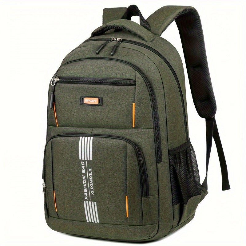 Modern black men's travel backpack, large capacity, stylish & durable for any adventure.