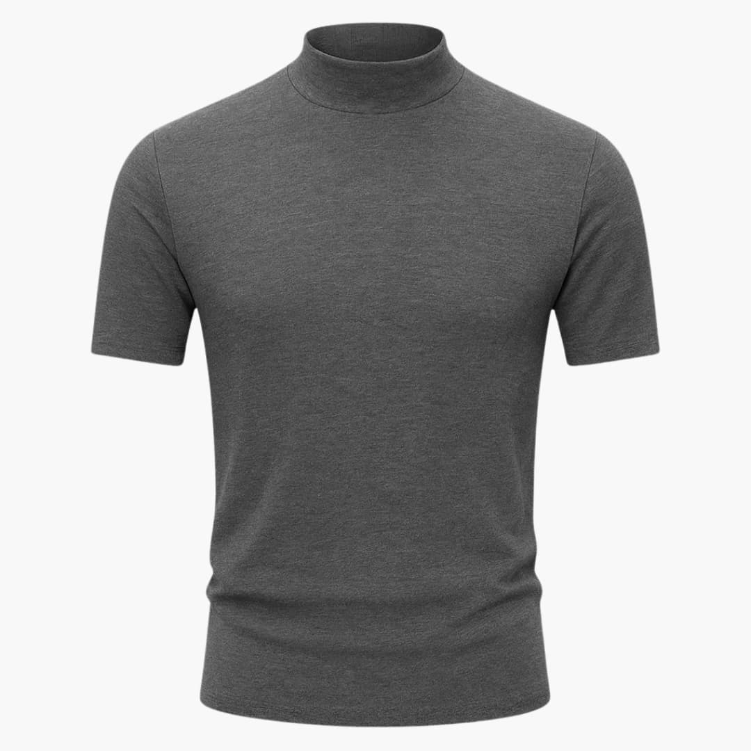 Stylish men's mock neck tee, a versatile slim fit short sleeve shirt perfect for everyday casual outfits.