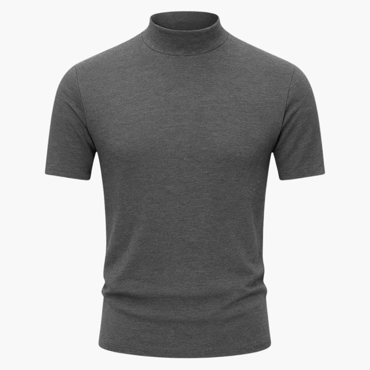 Stylish men's mock neck tee, a versatile slim fit short sleeve shirt perfect for everyday casual outfits.