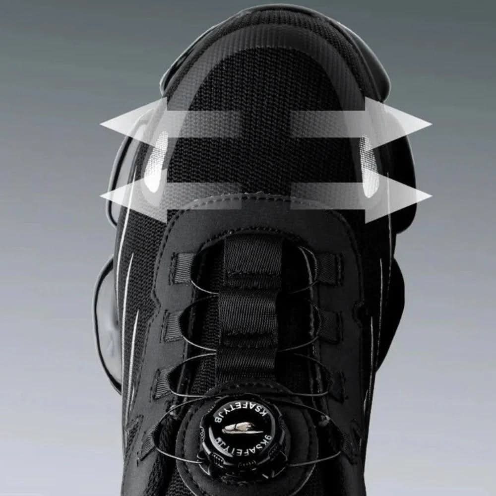 Durable wide toe safety footwear for men. Protective black industrial shoes designed for comfort and safety.