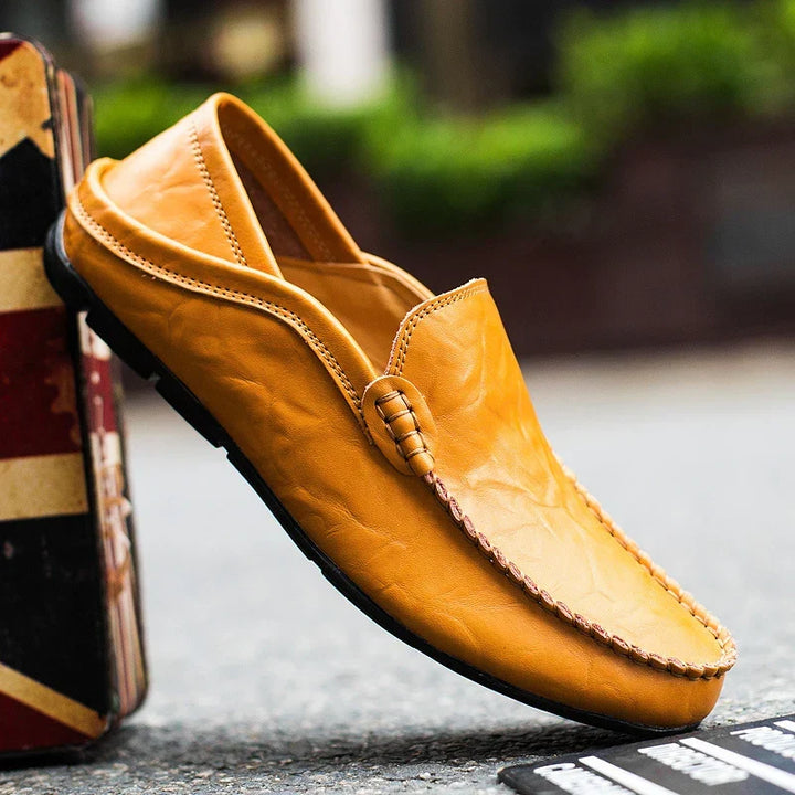 Versatile men's brown slip-on comfort loafers, ideal smart casual & everyday footwear for men's style.