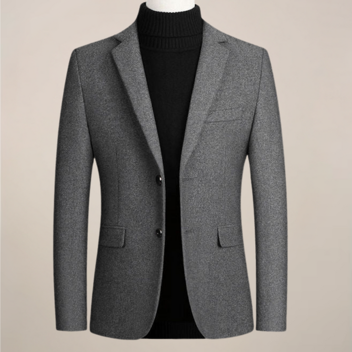 Modern gray men's smart casual blazer. A versatile tailored jacket, ideal for business casual & stylish men's fashion.