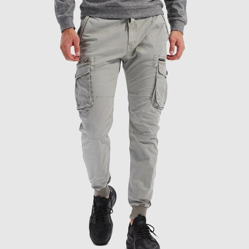 Comfortable men's athletic cargo joggers, ideal for outdoor adventures, casual wear, and all-season style.