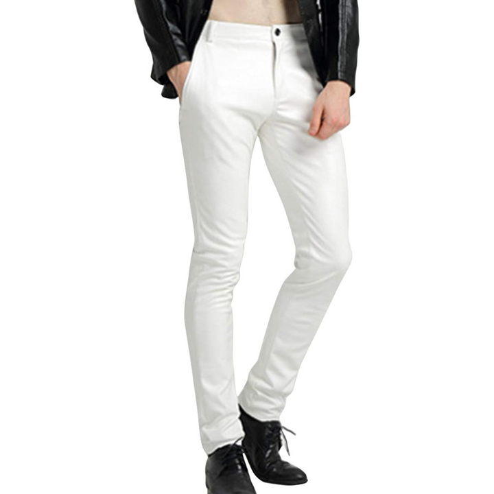 Stylish men's tapered biker trousers, offering a comfortable slim fit & edgy motorcycle aesthetic.
