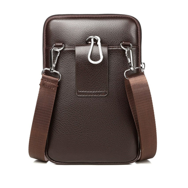 Vertical men's shoulder bag for comfortable, organized daily carry with quick-access front pocket.