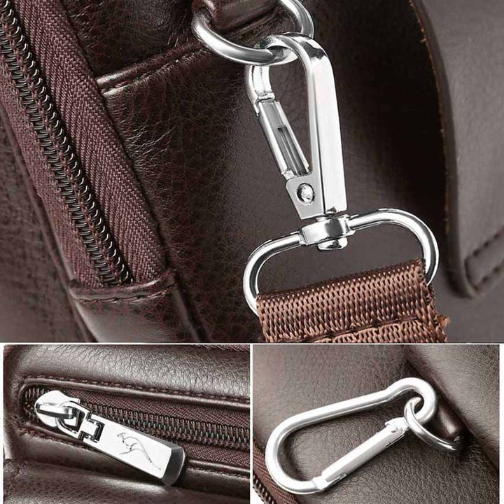 Hands-free men's compact vertical shoulder bag, featuring a convenient front pocket and secure storage.