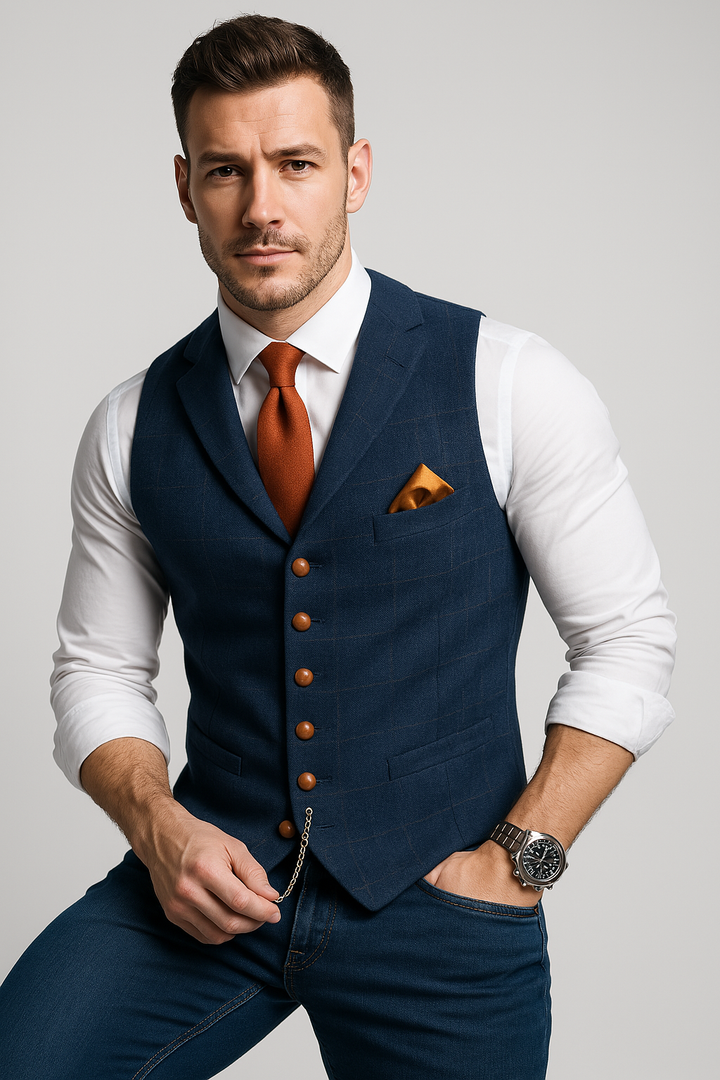 Elegant men's checked waistcoat, a versatile layering vest perfect for formal wear, casual outfits, and special occasions.