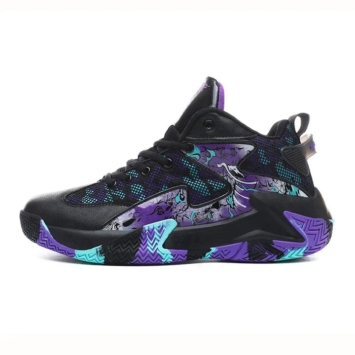 Men's graphic print athletic high-top basketball sneakers, court shoes for ultimate sports performance.