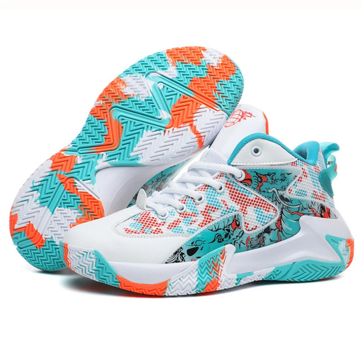 Stylish Calvin men's graphic print high-top basketball shoes, performance court sneakers with lace-up design.