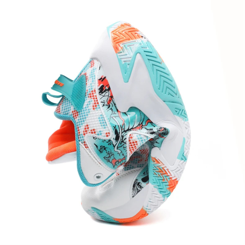 Men's high-top graphic basketball court shoes, athletic footwear designed for performance & bold style.