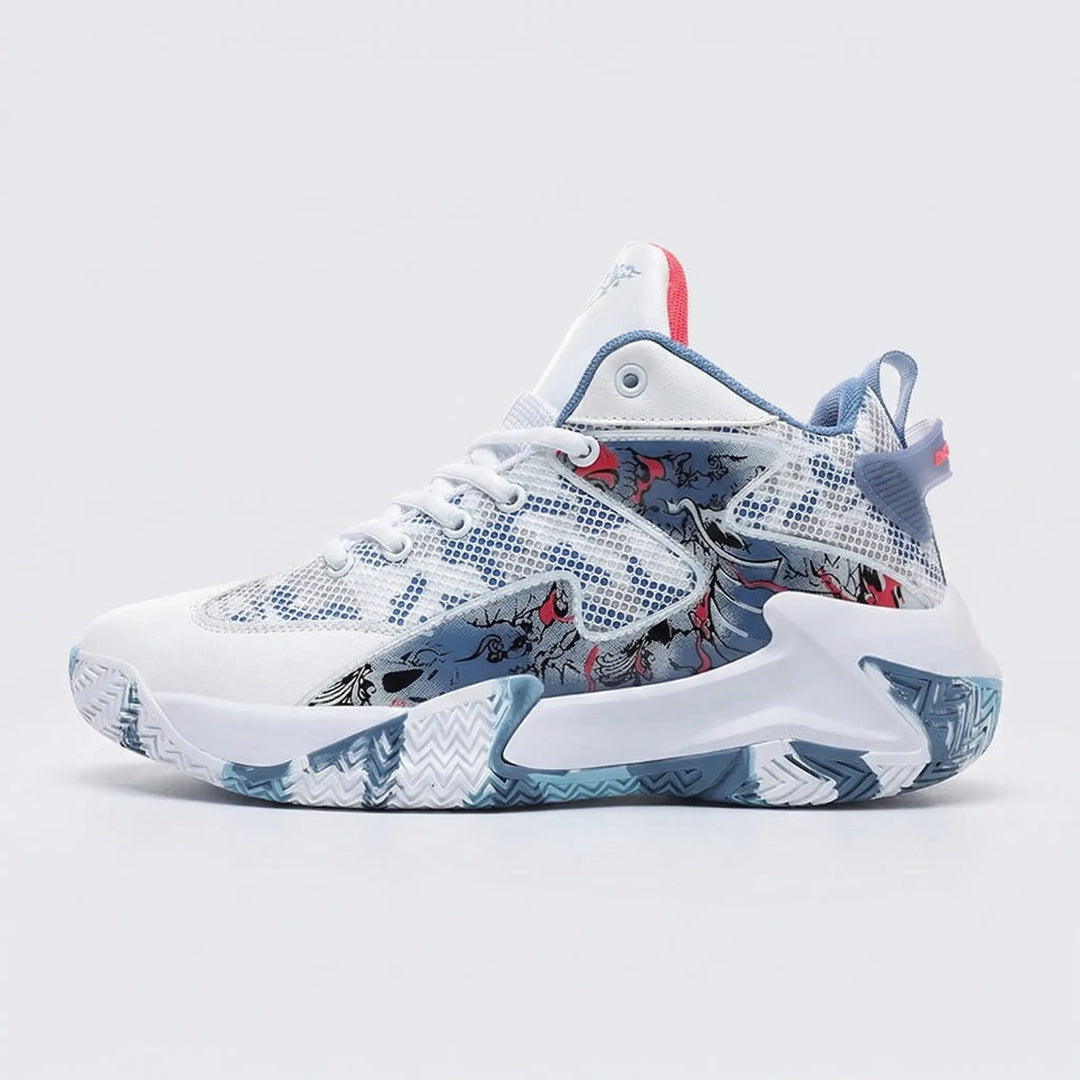 Men's bold graphic print high-top basketball sneakers, ideal for court performance, sports & training.