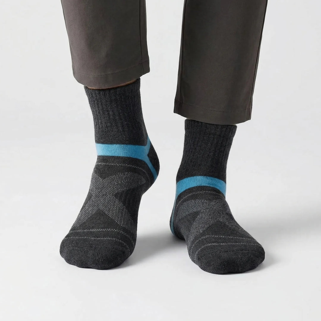 Performance men's ankle socks, 3 pair pack. Designed for running, hiking, and sports with moisture control.