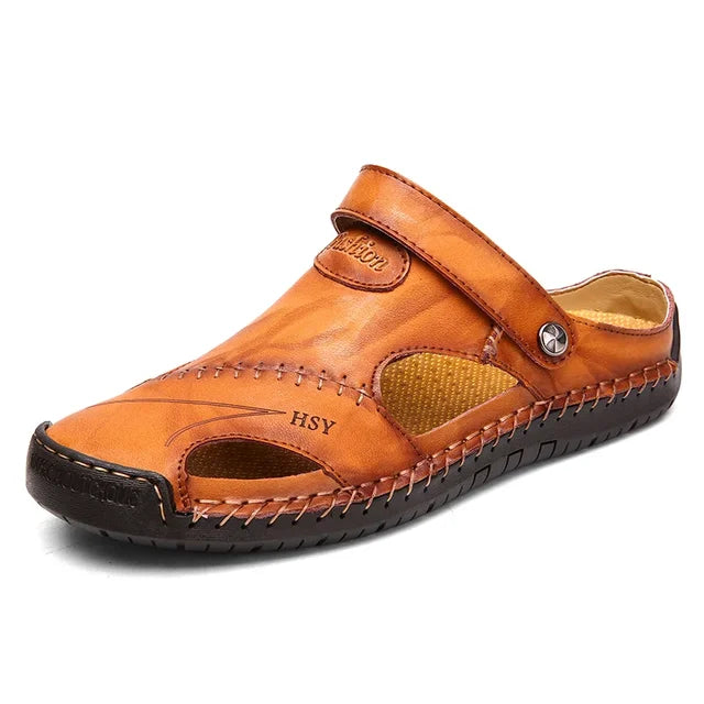 Men's closed-toe slip-on sandals featuring an adjustable strap, breathable for casual daily comfort.