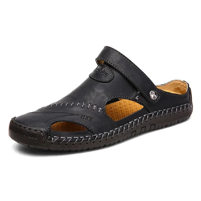 Secure non-slip men's closed-toe slip-on sandals, breathable, perfect for daily & summer activities.