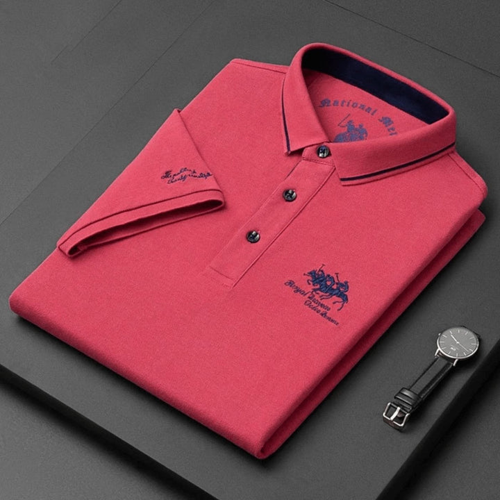 High-quality men's polo shirt with refined embroidery, perfect for smart casual men's apparel.